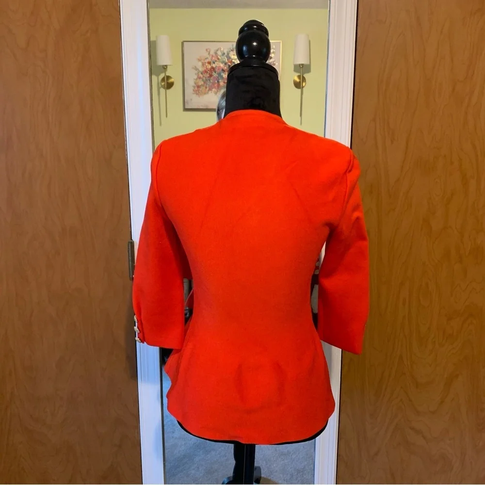 St. John Red Peplum Blazer Jacket Gold Buttons Size 0 | Luxury Designer - Picture 4 of 11
